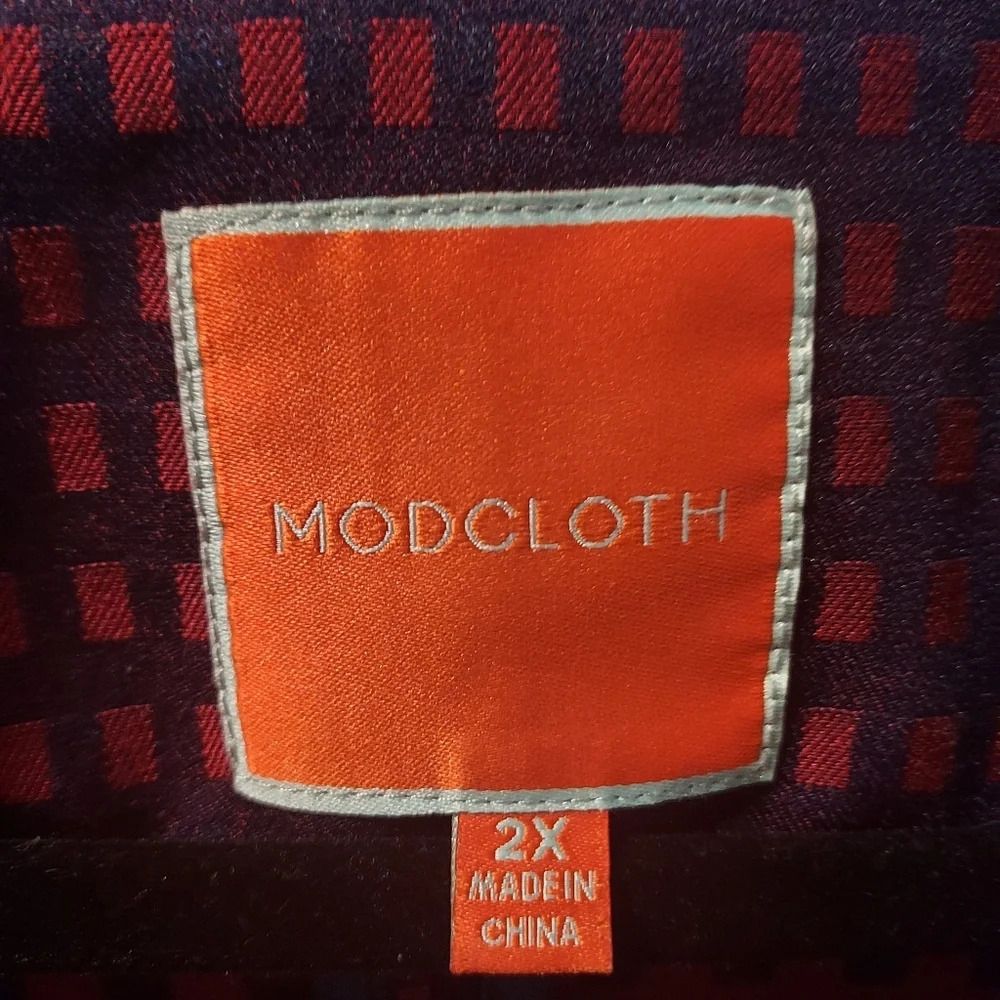 Modcloth Navy And Maroon Grid Print Button Detail… - image 2